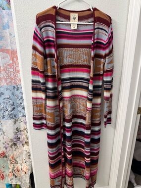 Billabong stripe and Aztec duster size large women’s pink blue multicolor sweate